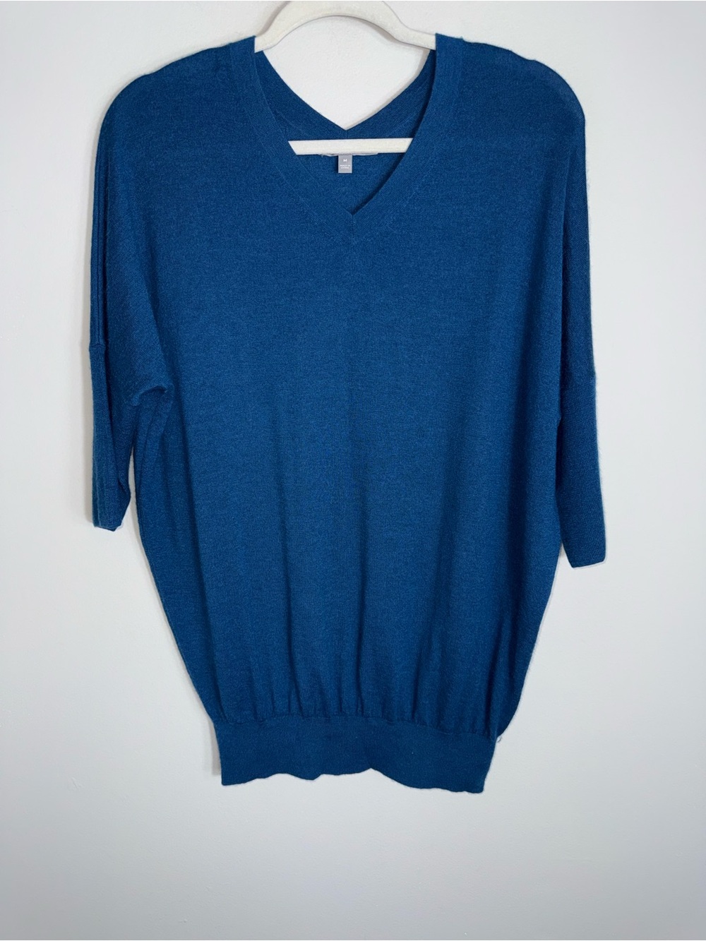 Neiman Marcus 3/4 Dolman Sleeve Sweater-100% Cashmere-V Neck-Teal Blue-MED